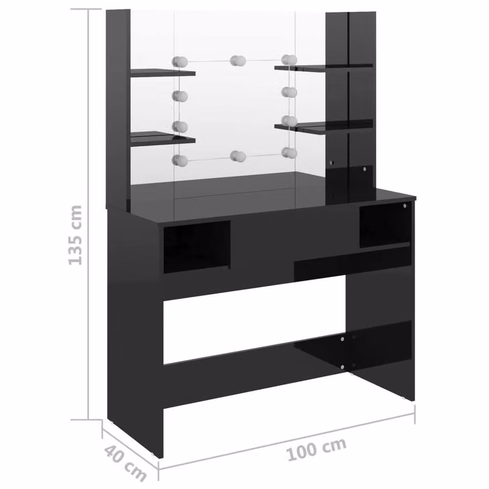 Berkfield Home Modern Makeup Table with LED Lights in Glossy Black, W/D/H: 100 x 40 x 135 cm – 5
