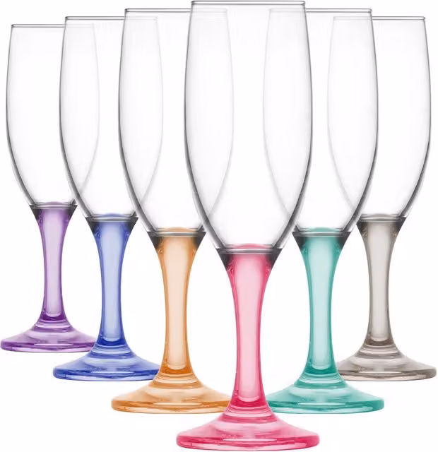 LAV Misket Multicolour Glass Champagne Flutes, 190ml, Pack of 6