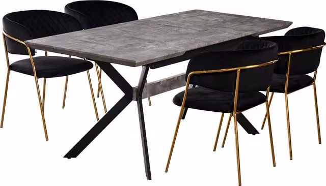 Life Interiors Atarah Blaze LUX Modern Extendable Dining Set with Ceramic Table and 4 Chairs in Black and Gold