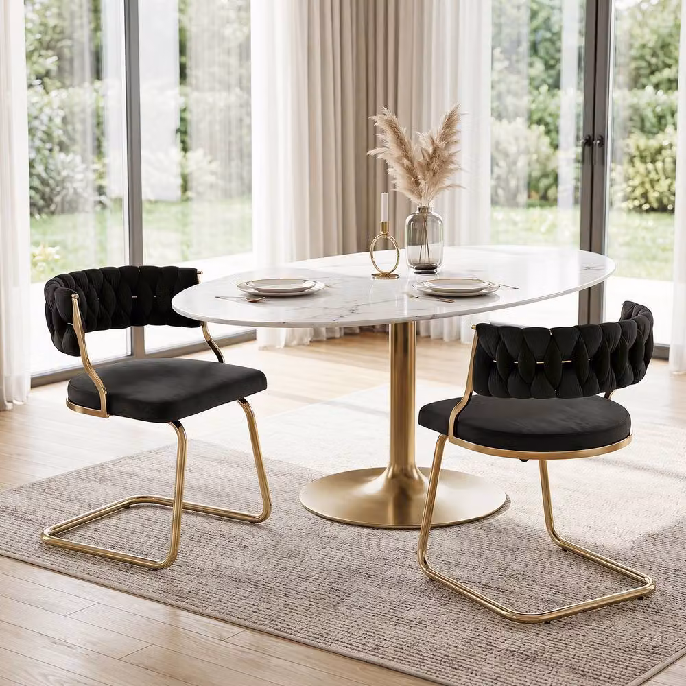 Costway Set of 2 Black Velvet Upholstered Modern Dining Chairs with Metal Cantilever Base – 5