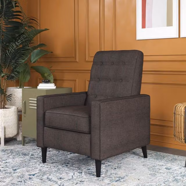 Dorel Home Wimberly Relax Recliner in Grey Linen Fabric with Solid Wood Frame