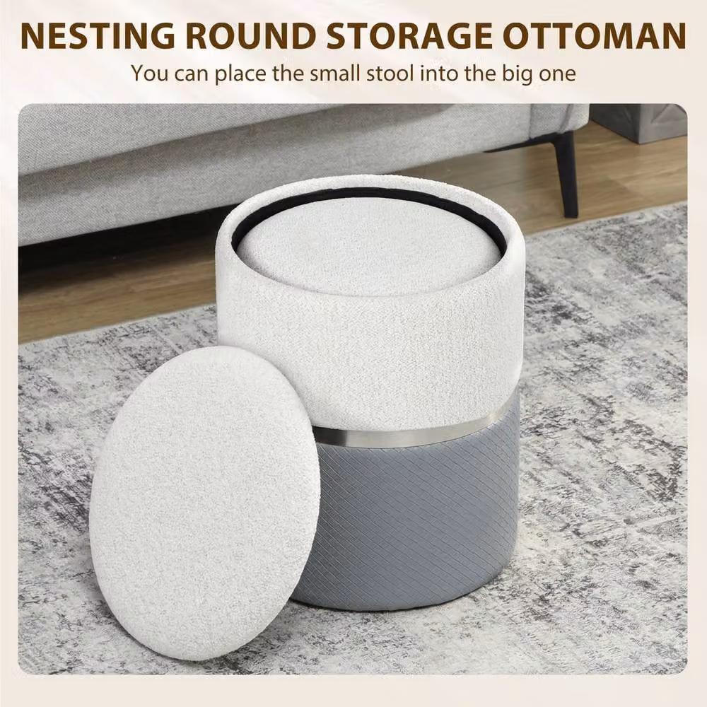STILVORA Nesting Ottoman Set of 2 with Storage in Cream – 5
