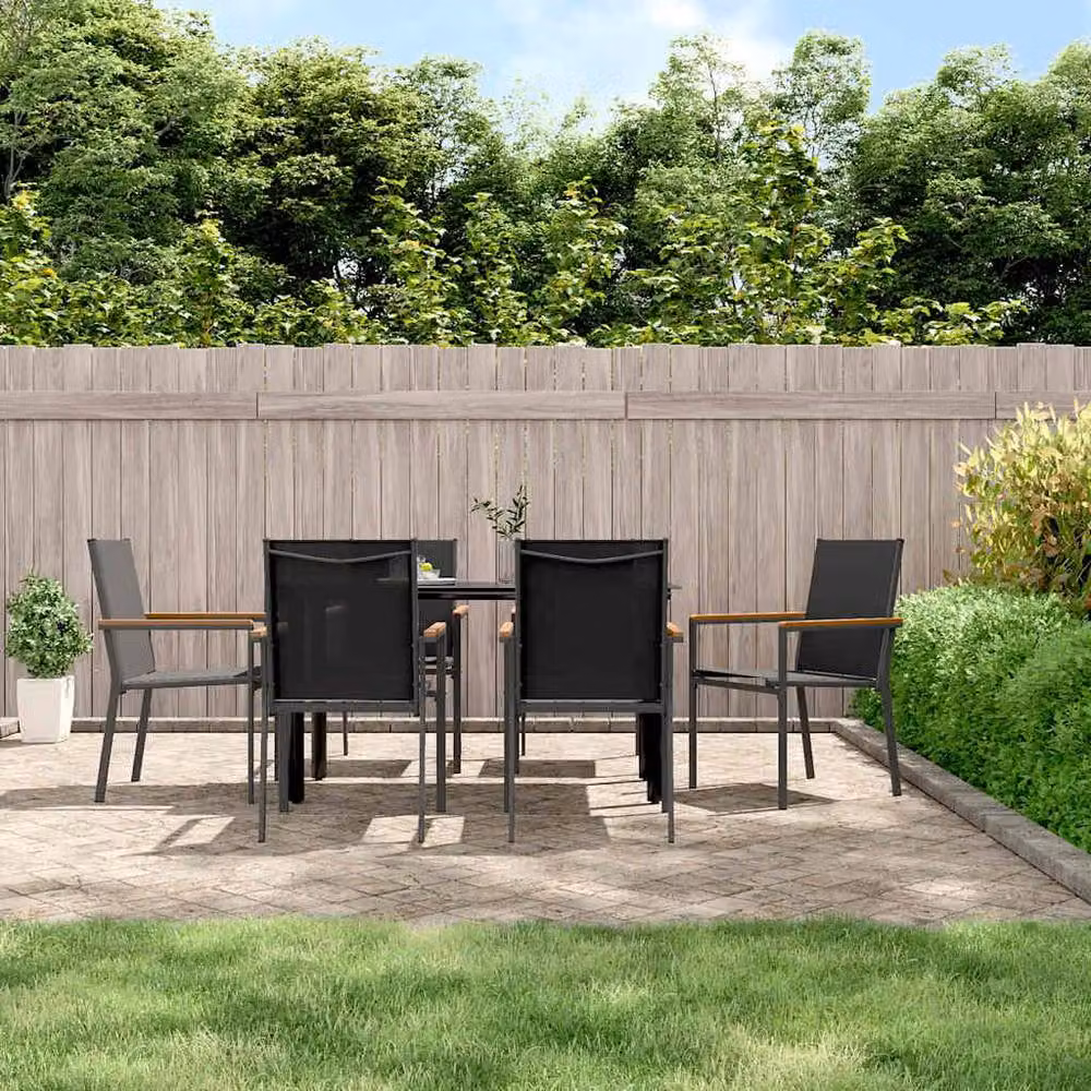 Berkfield Home Beautiful 7 Piece Garden Dining Set in Black Textilene and Steel – 2