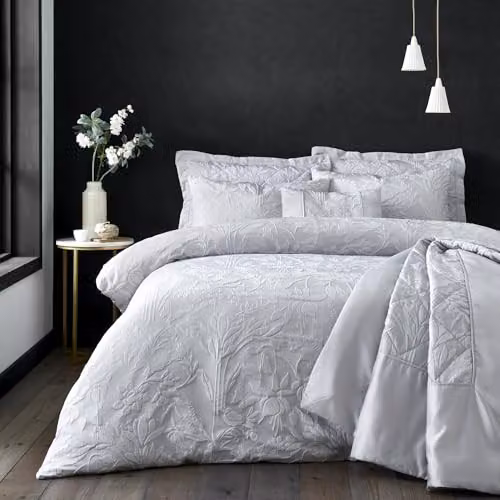 Portfolio Home Haworth Jacquard Floral Silver Super King Bedding Set with Duvet Cover and Pillowcases, W/D/H: 220 x 200 cm and 50 x 75 cm – 1