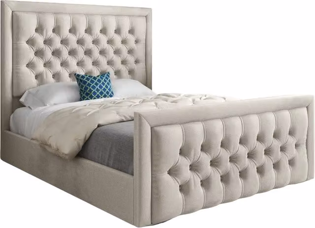 KDMD Modern Upholstered Velvet Bed Frame in Beige, W/D/H: 128 x 120 x 200 cm – 1