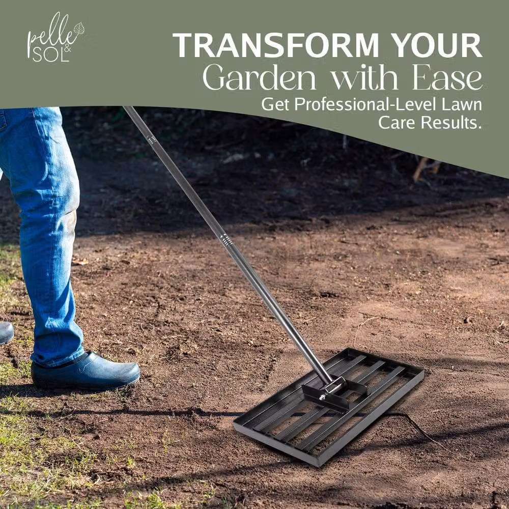Pelle & Sol Stainless Steel Lawn Levelling Rake in Black and Silver, W: 43 cm, D: 25 cm – 4