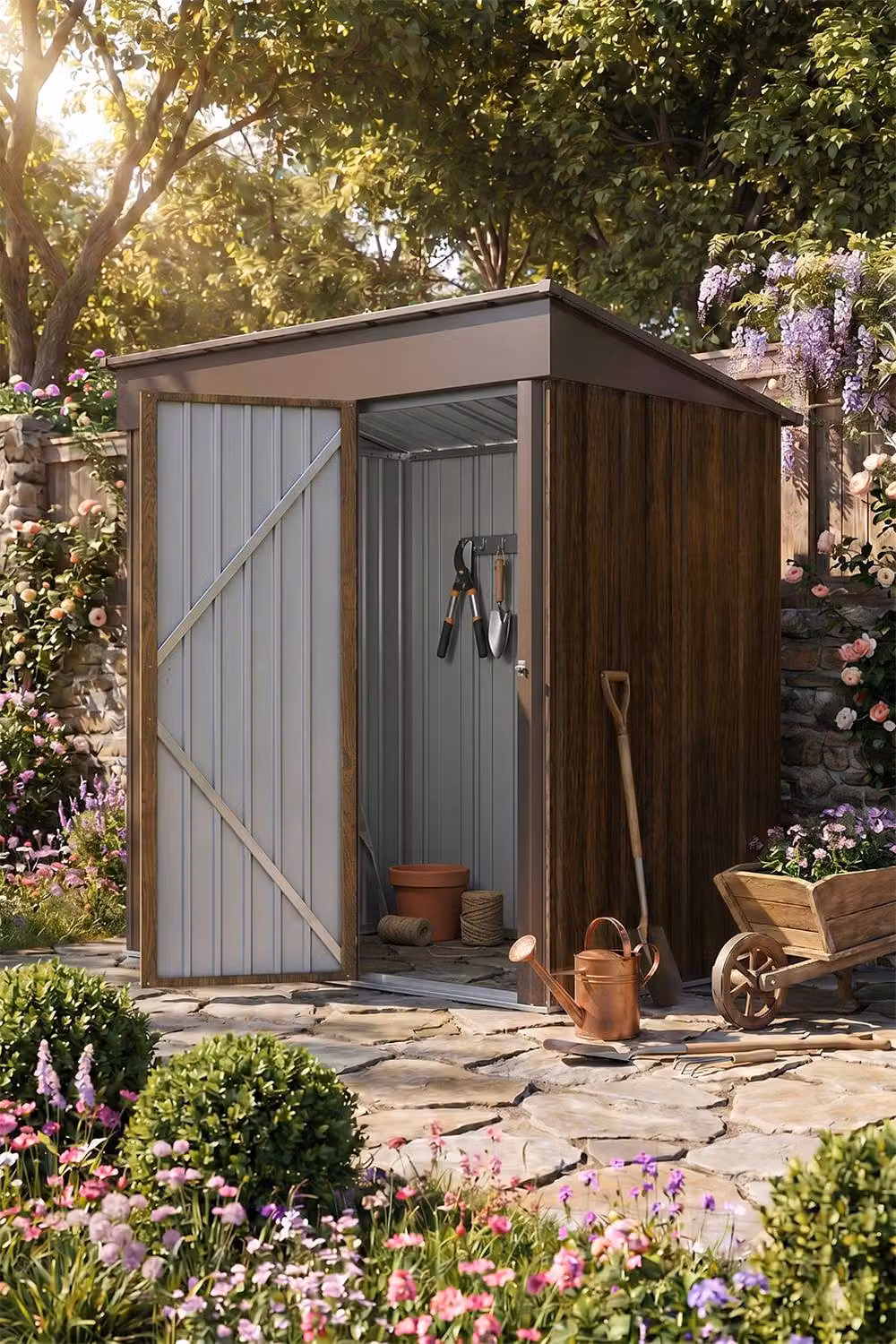 Living and Home Brown Metal Pent Garden Storage Shed, W/D/H: 91.44 x 91.44 x 152.4 cm – 2