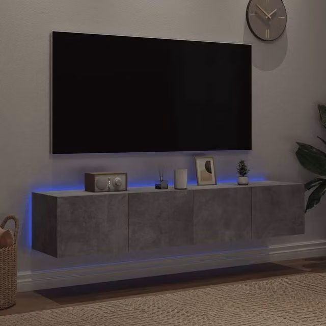 Berkfield Home Set of 2 Modern TV Wall Cabinets with LED Lights in Concrete Grey, W/D/H: 80 x 35 x 31 cm – 1