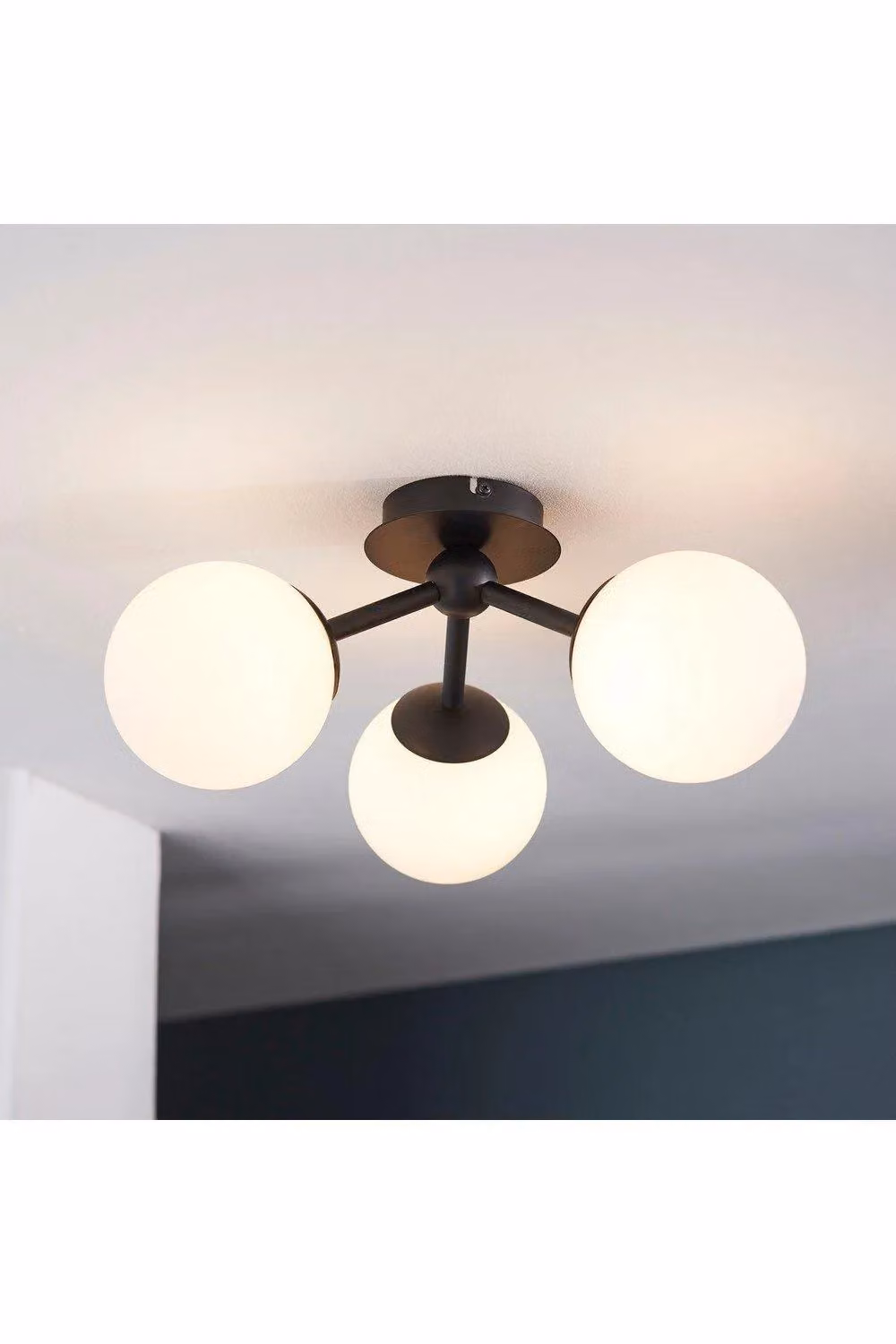 Netlighting Pulsa 3 Arm Semi Flush Bathroom Ceiling Light, Matt Black, IP44 – 3