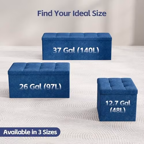 MCC Direct Blue Upholstered Rectangular Foldable Storage Ottoman Bench, W: 76 cm, D: 36 cm, H: 36 cm – 6