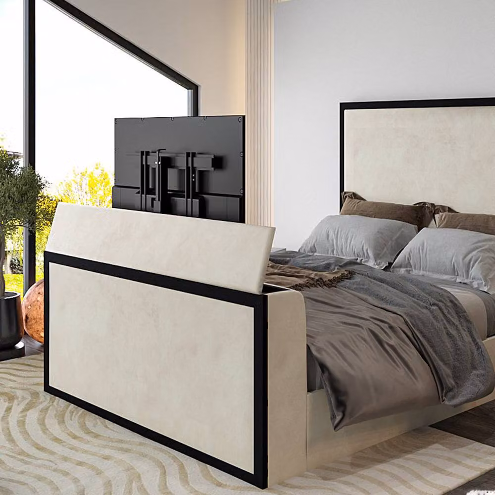 KDMD Adsborough Upholstered Electric Media TV Bed Frame in Black and White, King Size – 5