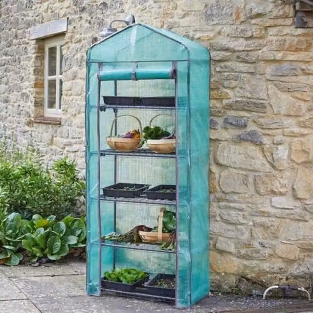 Garden Mile 5 Tier Green Steel and PE Gable Greenhouse Shelving