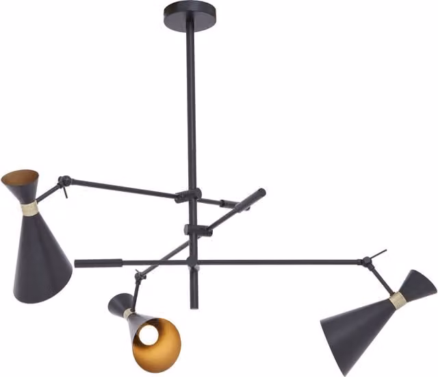Linox 3 Shade Adjustable Metal Pendant Light in Black and Gold/Brass