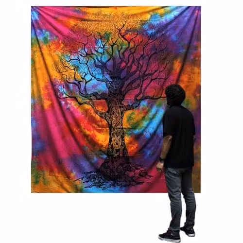KDMD Double Cotton Bedspread and Wall Hanging Set in Multicolour Winter Tree Design – 2