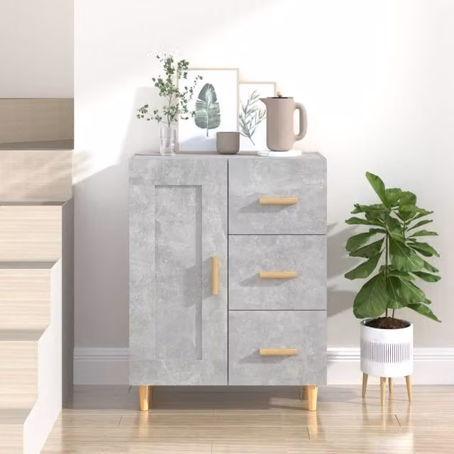 Berkfield Home Sideboard in Concrete Grey, W/D/H: 69.5 x 34 x 90 cm
