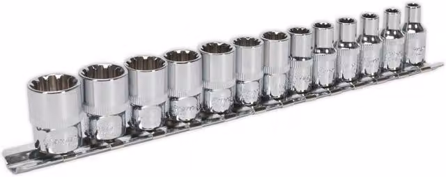 Loops 13pc Universal Metric Socket Set, 1/4 inch Drive, Silver and Multicolour Chrome Vanadium