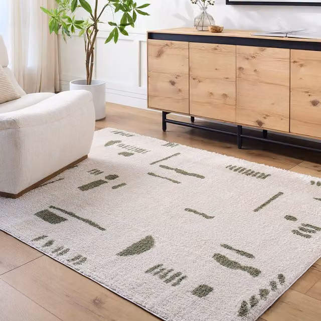 Livabliss Fossay Modern High Pile Shag Rug in Beige, Brown, Green and Grey, W/D/H: 120 x 170 cm – 1