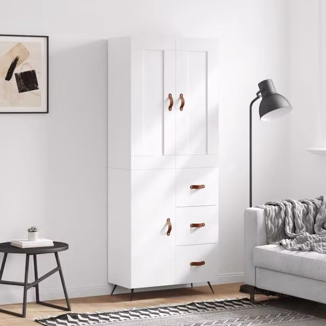 Berkfield Home Modern White Highboard with Hinged Doors and Internal Shelves, W/D/H: 69.5 x 34 x 180 cm