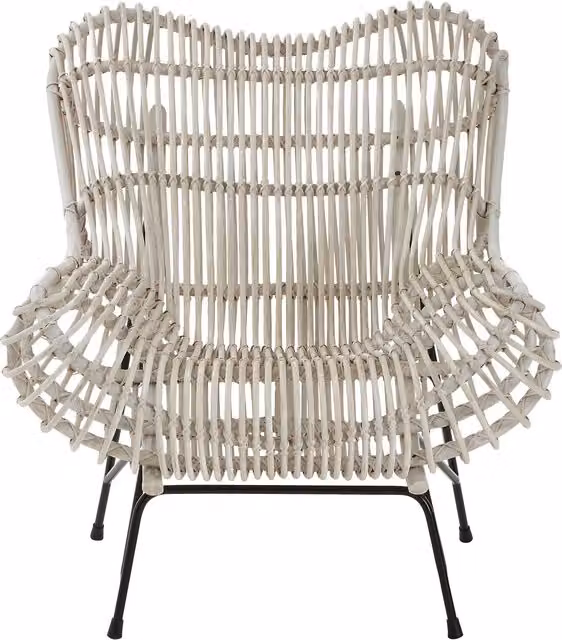 Interiors by Premier Java White Washed Rattan Curved Armchair with Metal Frame in Black