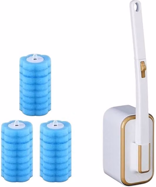 KORVIXA Disposable Toilet Brush Set with 24 Refills, White Bowl Cleaning System Kit