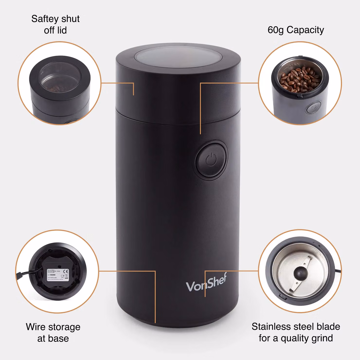 VonShef Electric Blade Coffee Bean Grinder in Black – 5