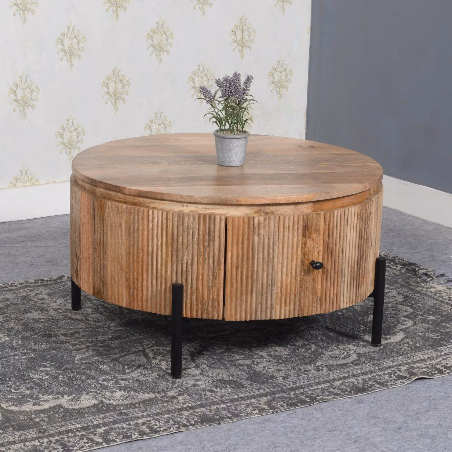 IH Design Margarita Natural Solid Wood Coffee Table with Metal Legs, W/D/H: 80 x 80 x 45 cm – 2