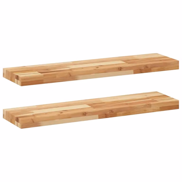 Berkfield Home Set of 2 Brown Oil Finished Solid Wood Acacia Floating Shelves, W: 80 cm, D: 20 cm, H: 4 cm