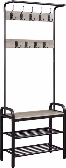 Yaheetech Industrial Hall Tree with Bench and Shoe Storage in Grey