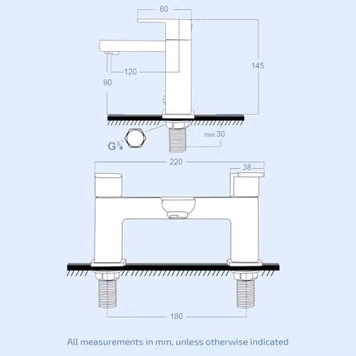 Nes Home Modern Deck Mounted Matte Black Square Bridge Bath Filler Mixer Tap – 2