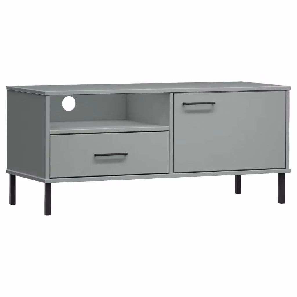 Berkfield Home Oslo Rustic Grey Solid Pine TV Cabinet with Metal Legs – 2