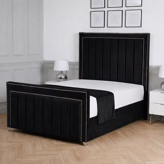 Living Comfort Bedz Royale Black Velvet Upholstered Gas Lift Storage Bed with 48 Inch Headboard, W/D/H: 180 x 200 cm – 1
