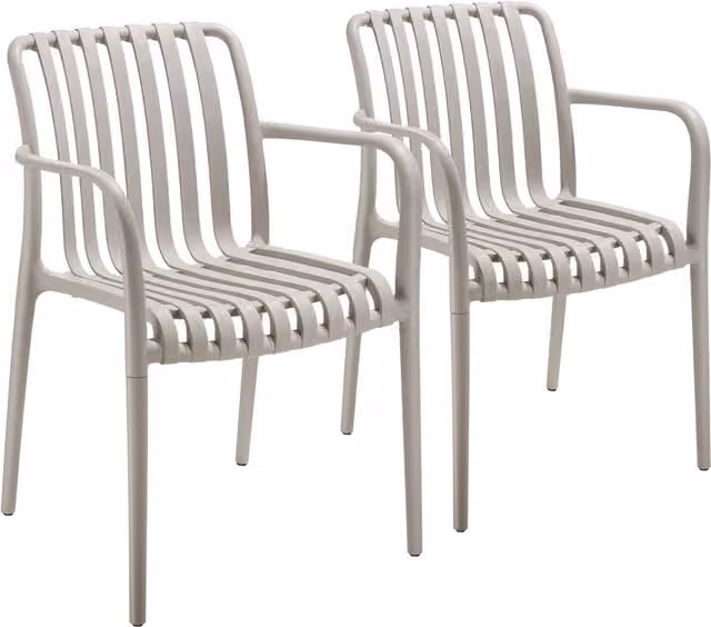 tectake Set of 2 Modern Garden Chairs with Armrests in Taupe/Beige
