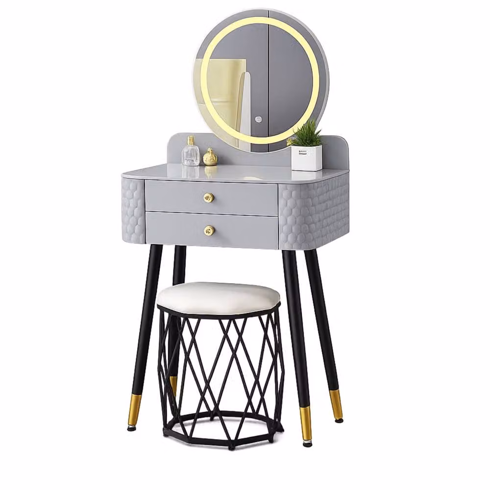 Sliding Wardrobes 4U Modern Dressing Table with LED Mirror and Stool Set in Grey and Gold, W/D/H: 60 x 50 x 127 cm – 2