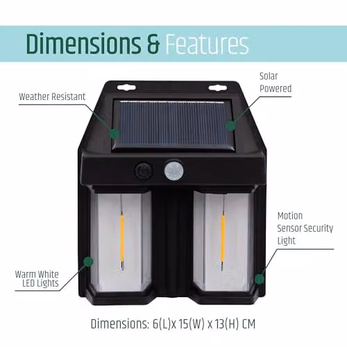 GardenKraft 11239 Solar Wall Light with Motion Sensor and Dual Brightness Levels in Black with Warm White LEDs – 3