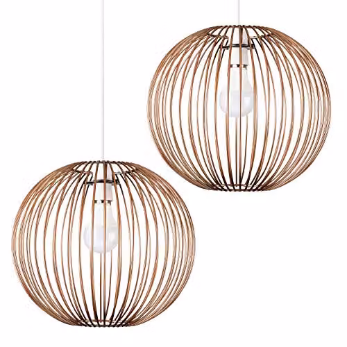 ValueLights Faraday Set of 2 Retro Metal Sphere Pendant Ceiling Light Shades in Copper Effect, Shade Width: 30 cm