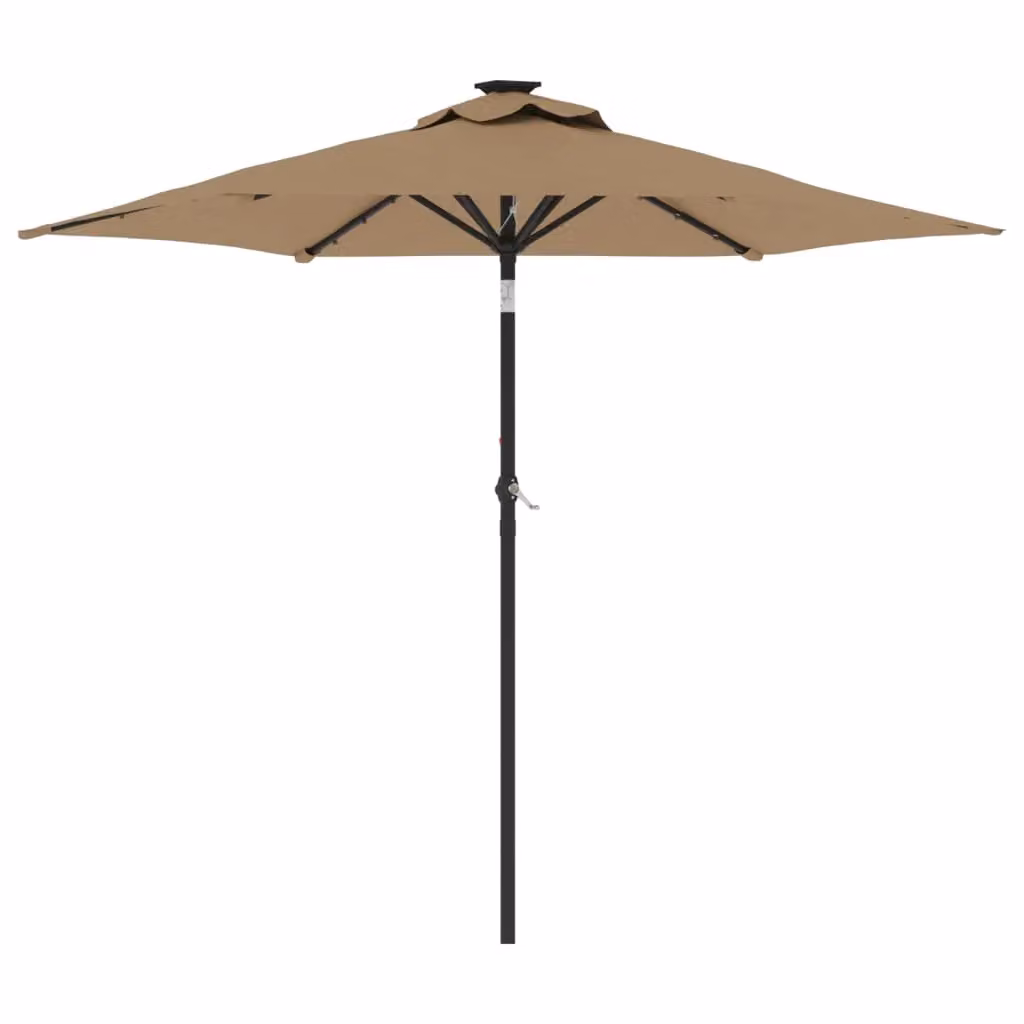 Berkfield Home Garden Parasol with LEDs and Steel Pole, Beige, W/D/H: 225 x 225 x 212 cm – 2