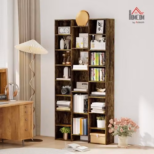 HOMCOM 21 Cube Tall Freestanding Bookcase with Adjustable Shelves, Rustic Brown, H 181 x W 89.5 x D 30.5 cm – 2