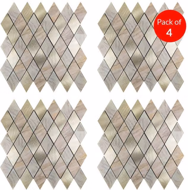 ENER-J Rose Gold Diamond Peel and Stick Aluminium Wall Tiles, W: 29.5 cm, H: 29.5 cm, Pack of 4 – 1