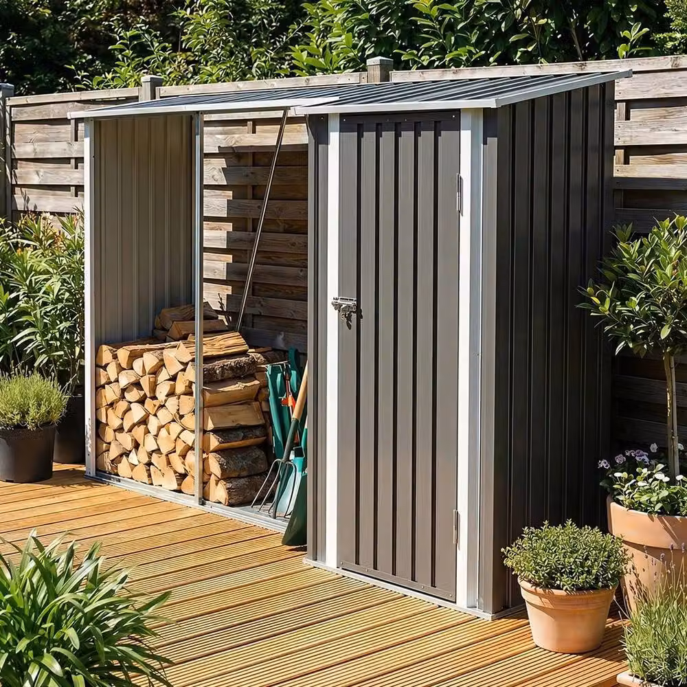 EONLION Metal Garden Storage Shed with Sloped Pent Roof in Dark Grey, W/D/H: 100 x 95 x 182.5 cm – 4