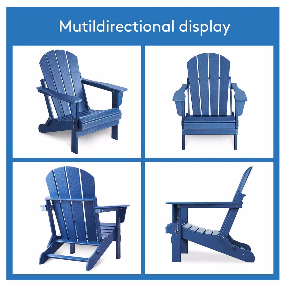 Mona Vale Furniture Navy Blue Foldable All-Weather Outdoor Adirondack Lounge Chair – 4