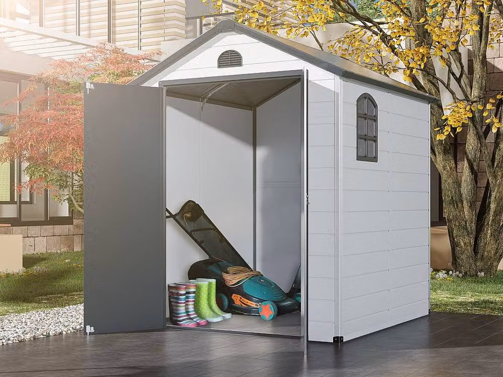 Vente-unique CESIO Grey Resin Garden Shed with Double Doors and Window, W/D/H: 226 x 192 x 180 cm – 3