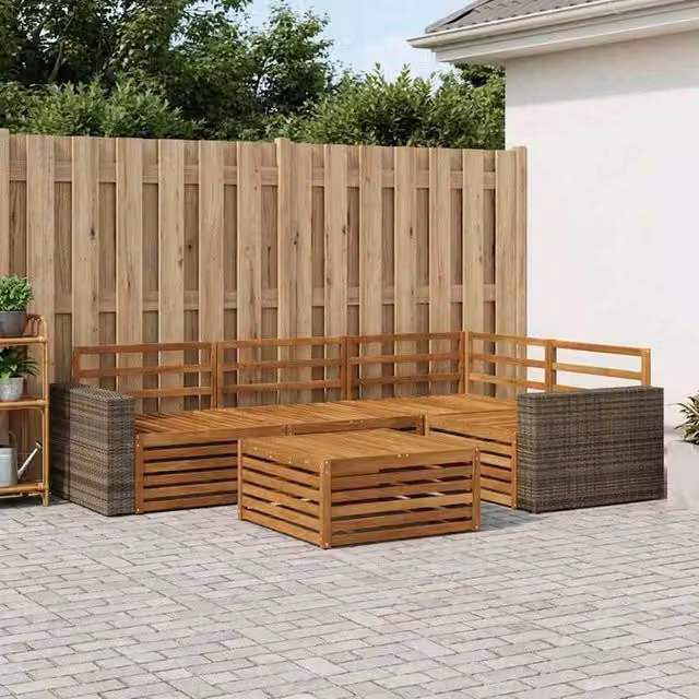 Berkfield Home 5-Piece L-Shape Outdoor Sofa Set in Brown, Acacia Wood – 1