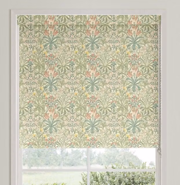 William Morris Woodland Weeds Translucent Made To Measure Roller Blind, Green Floral Pattern