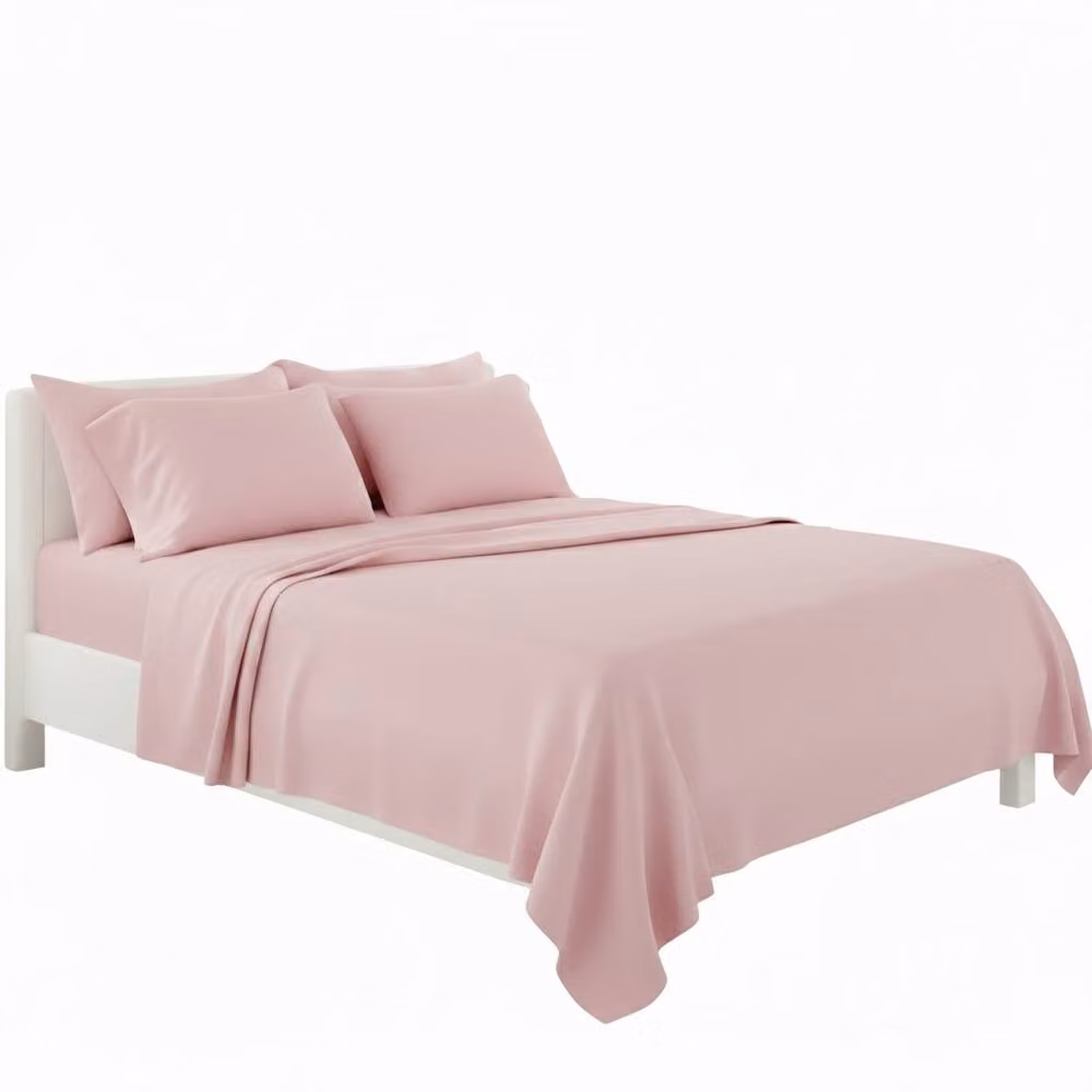 Snug City Pink Plain Poly Cotton Easy Care Fitted Sheet and Matching Pillowcases Set, Double, W/D/H: 140 x 200 cm – 2