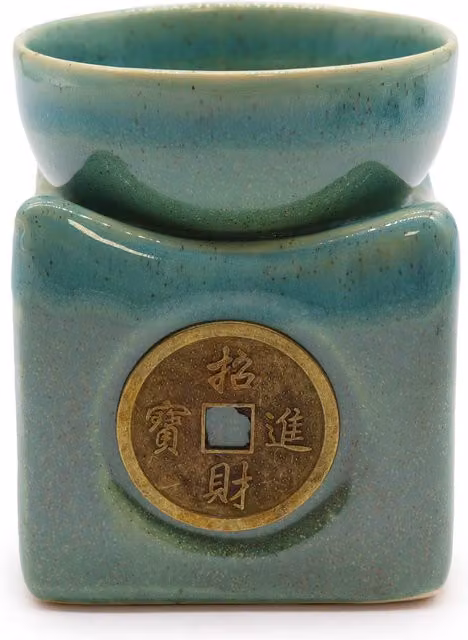 KDMD Lucky Coin Large Round Ceramic Oil Burner and Tealight Lamp in Green – 2