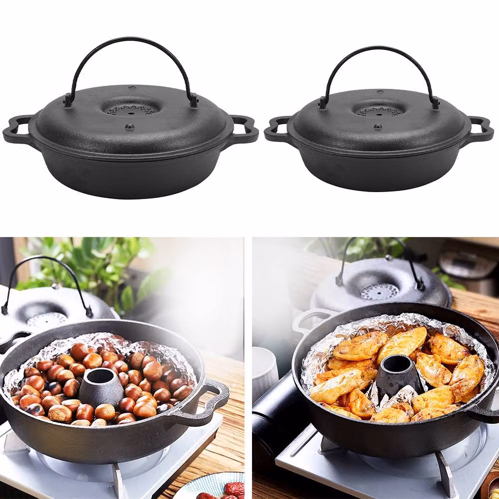 Living and Home Seasoned Cast Iron Chicken Roaster and Dutch Oven with Lid, Black, Diameter: 28 cm – 2