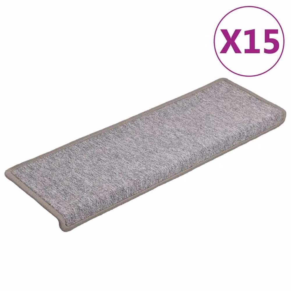 Berkfield Home Self-Adhesive Carpet Stair Treads, 15 Pieces, Light Grey, W: 65 cm, D: 21 cm, H: 4 cm – 2