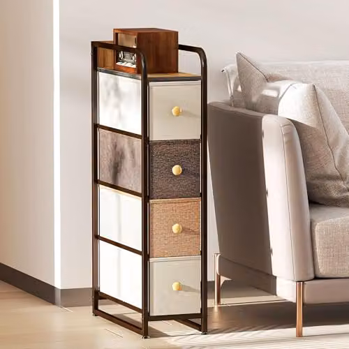 HOMCOM 4-Drawer Chest of Drawers with Fabric Drawers in Mixed-Brown – 7