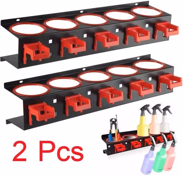 Nordara Black Wall Mounted 2x Spray Bottle Holder Storage Rack for Garage and Car Detailing – 1