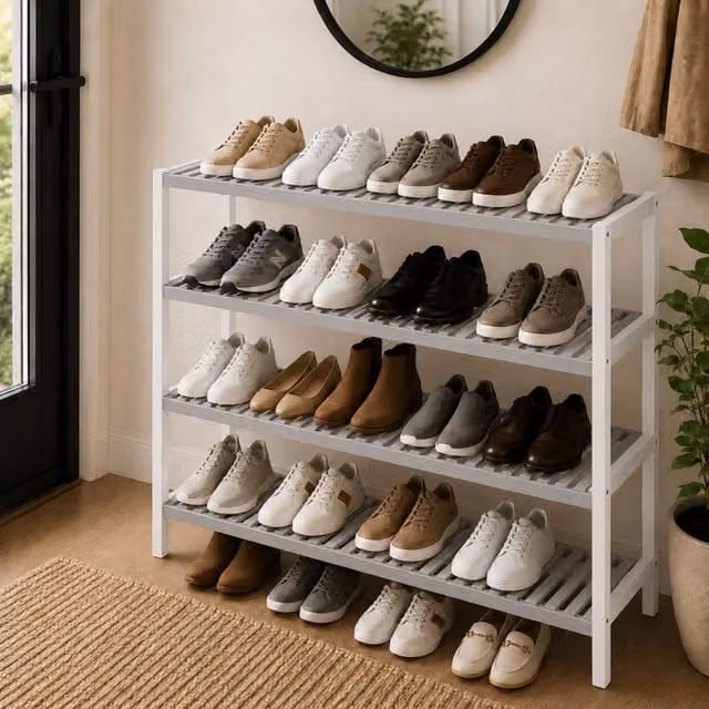 Keplin 4-Tier Bamboo Shoe Rack in Grey and White, W/D/H: 70 x 24.5 x 67 cm